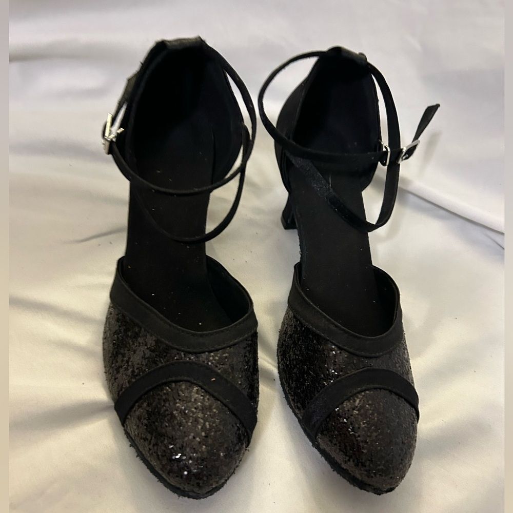 Women's Latin Dance Sequin Closed Toe Ballroom Salsa black shoes size 6.5 - 7 - Picture 2 of 9